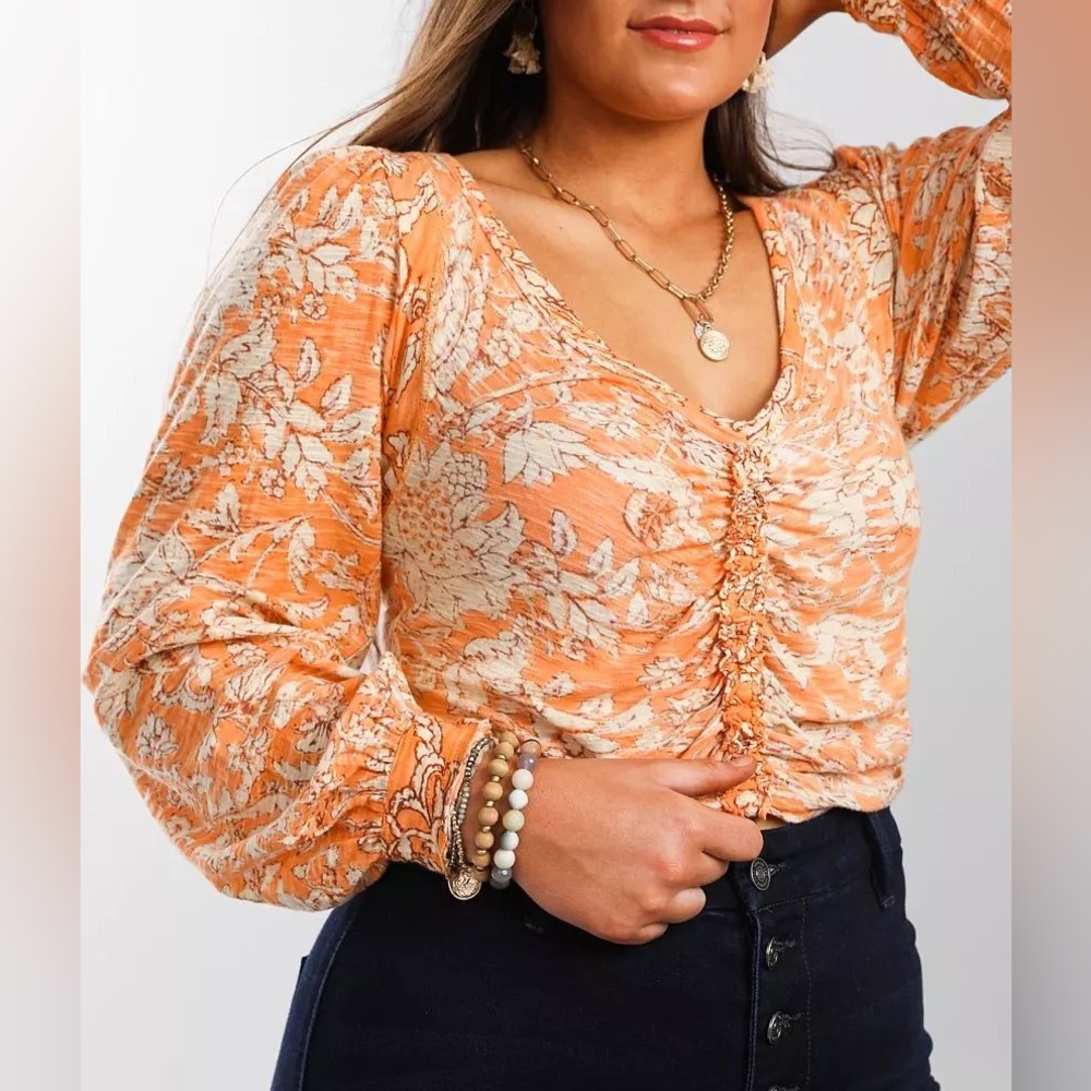 Free People Floral Say The Word Asymmetrical Ruched Top - Picture 6 of 8